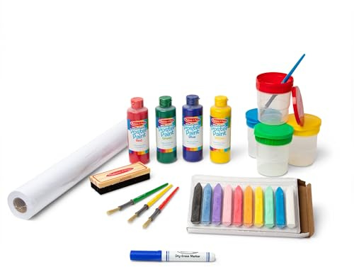Melissa & Doug Easel Accessory Set - Paint, Cups, Brushes, Chalk, Paper, Dry-Erase Marker - FSC Certified
