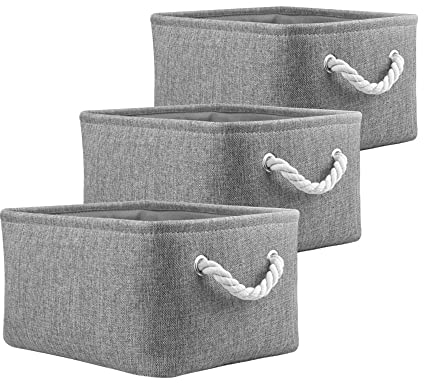 Mangata Fabric Storage Boxes, Storage Baskets for Shelves, 3 Pack (Grey, Small)