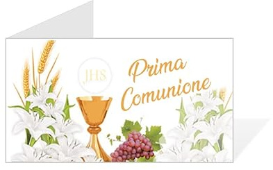 Gicaprice BIGLIETTINI BOMBONIERA Comunione Pronti ALL'UTILIZZO FUSTELLATI, Facili da Personalizzare, Fai da Te (60 Pezzi Giglio)