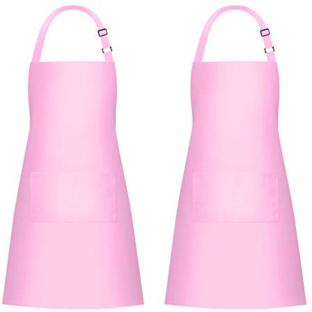 Jubatus 2 Pack Bib Aprons with 2 Pockets Cooking Chef Kitchen Apron for Women Men, Pink