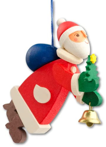 Graupner Holzminiaturen® | Schwebender Weihnachtsmann Wichtel Christbaumschmuck aus Holz | Original Erzgebirgische Holzkunst® | Hochwertige Handarbeit | besondere Geschenkidee