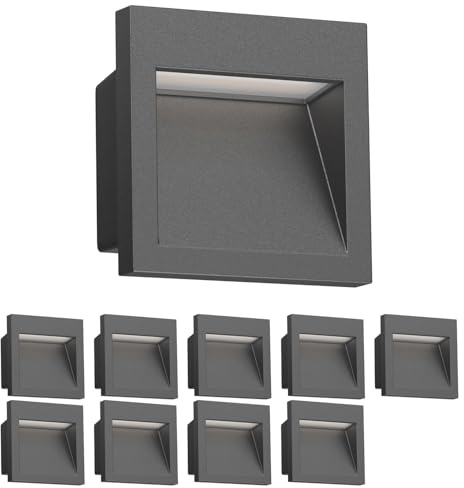 ledscom.de 10x LED Wandeinbauleuchte NOLA, Downlight für außen, IP54, anthrazit matt, 90 x 90mm, warmweiß