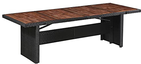CHAHO Gartentisch Terrassentisch Balkontisch Campingtisch Beistelltisch Partytisch Esstisch Gartenmöbel Rattantisch Garten-Esstisch Poly Rattan und Massivholz 240 x 90 x 74 cm