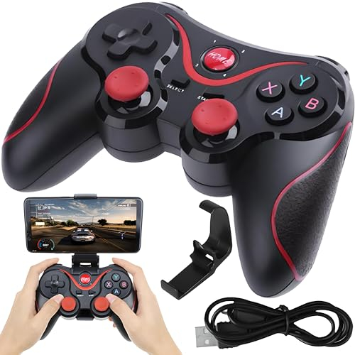 Retoo Manette Sans Fil, Bluetooth 4.0 Manette, Support De Téléphone Inclus, Batterie 400mAh, Capteur De Mouvement Sensible, Poignées Antidérapantes, Compatible Avec Android, PC, TV