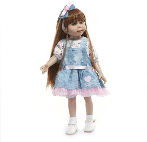 HOMONEY Reborn Dolls 18 Zoll Silikon Körper Langes Haar Mädchenpuppe 45Cm Vollvinyl Entzückende Puppe Spielzeug Für Mädchen Spielzeug