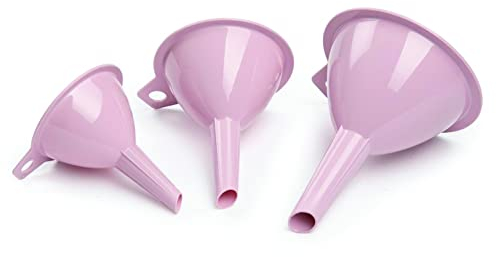 Set of 3 - Funnel for Liquid, Oil Transfer Plastic Funnel for Narrow Necked Bottles Kitchen Funnel for Liquid and Powder Transfer (Pink Funnel - 6.5/8/9.5cm)