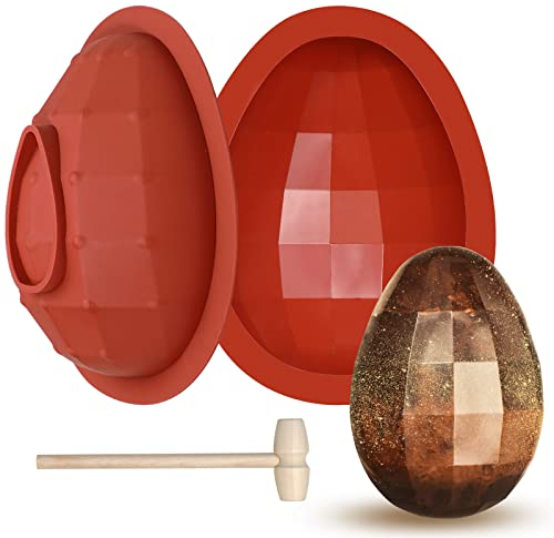 Webake Easter Diamond Egg Moulds Silicone Large 2 Pcs 3D Breakable Giant Egg Chocolate Mould with 1 Hammer for Easter Decorations, Candy, Cake, Dessert Baking