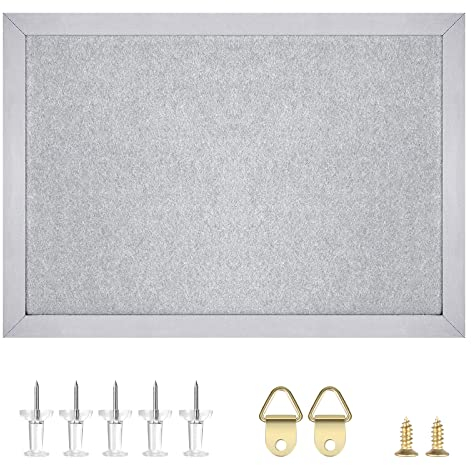 Okydoky Kork-Pinnwand Mit Filz, Holzrahmen, Für Wände Mit Stiften, Ösenschrauben, Dichtungen, Schrauben, Für Büro, Schule Und Zuhause (Grau, 1 Stück), 28*37cm-1p