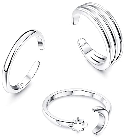 KRFY 925 Argent Bagues d'orteil pour Femme Bande réglable Pinky Rings Minimalist Beach Foot Bijoux 3Pcs Open Bagues d'orteil
