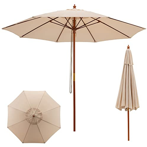 RELAX4LIFE Sonnenschirm, Gartenschirm mit 8 Glasfaserrippen, Seil & Belüftungsloch, Marktschirm mit 3-Gang-Position&Zweiteiligem Schirmstock, Terrassenschirm für Balkon, Hof & Strand, Ø283cm (Beige)