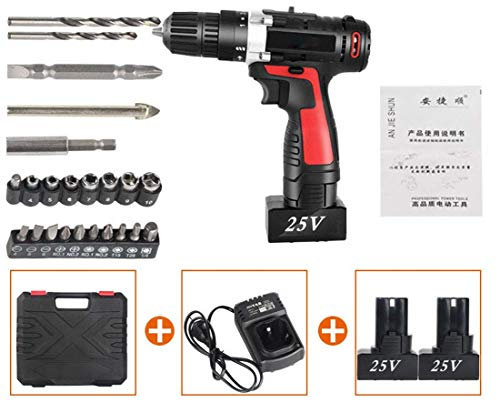 Juego de Taladro inalámbrico de Impacto de Ajuste de Dos velocidades Cargador rápido Luces LED Taladro inalámbrico Recargable Industrial Profesional Controlador de Velocidad Continua Interru