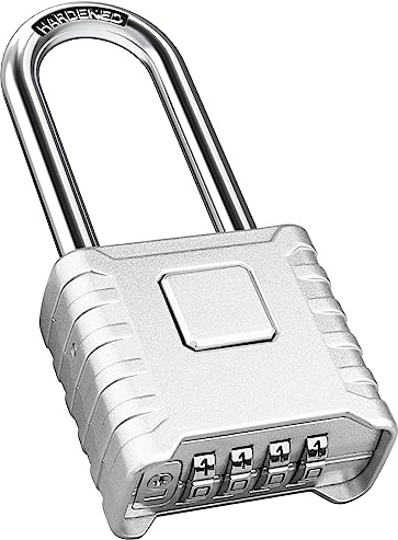 Diyife Large Heavy Duty Combination Padlocks Outdoor, 52mm Weatherproof | Long Shackle 8mm Thick, 304 Stainless Steel, 4 Digit Padlock with Code for Garage, School, Gate, Shed, Fence, Gym (Silver)