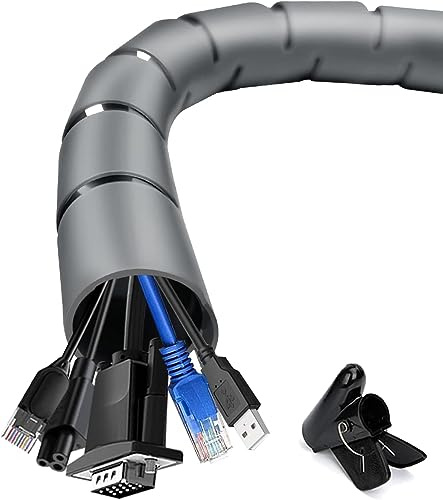 shinfly Raccogli Cavi, 2 X 10 m Guaina Cavi, 22mm/28mm Nascondi Cavi Scrivania TV con Strumento Guida, Copri Cavi per Filo Elettrici di TV/PC, Grigio