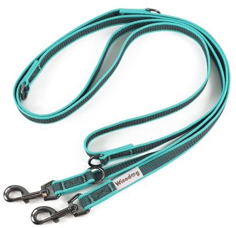 Wisedog 3m Seegrün doppelendige gummierte Hundeleine Leichtgewichtige Hands Free Leine für Hund rutschfeste Hands Free Hundeleine Fit für Spaziergänge Laufen Camping