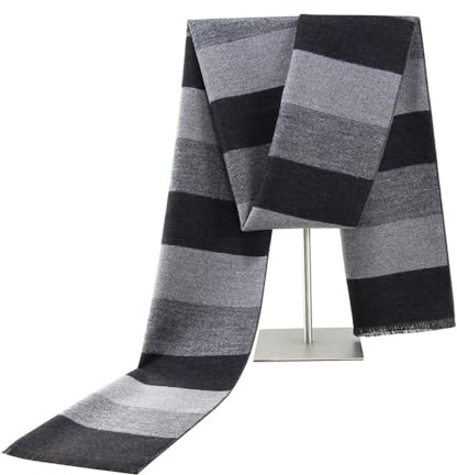 CozofLuv Männer Schwarz und Grau Streifen Schal gestreift Männer Schal für Winter Männer Kostüm Zubehör für Halloween Karneval Cosplay (Mit Quasten)