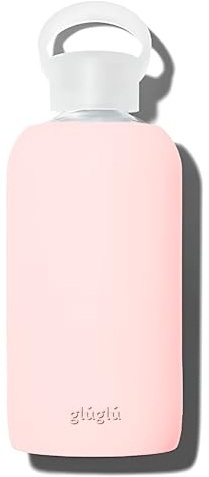 glúglú - Botella de agua de cristal 600ml reutilizable, sin BPA, con funda de silicona antideslizante - Ideal para deporte, gimnasio, yoga, senderismo y actividades al aire libre (Rosa princesa)
