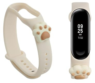kwmobile Sportarmband kompatibel mit Xiaomi Mi Band 4 / Mi Band 3 Armband - Fitnesstracker Band aus TPU Silikon Katze Weiß