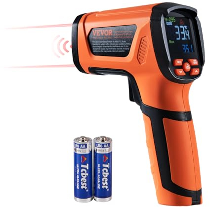 VEVOR Termometro a Infrarossi, Pistola Termica a Doppio Laser Senza Contatto da -40°C~1500°C, Pistola Termica Portatile a Infrarossi per Fusione/Cottura/Forno per Pizza/Motore (non per esseri umani)