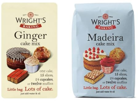 Wright's Baking Cake Mix Selection Pack Ginger And Madeira (One of Each 500g Pack) | can be used to bake light & moist cakes, slices, muffins or cupcakes