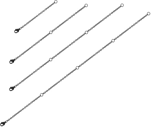 4 Extensores de Collar, 4 Tamaños Cadenas de Extensión Collar, Extensor de Cadena con Hebilla de Langosta Juego de Cadena Extensor para Manualidades de Joyería DIY Pulsera Tobillera (Negro)