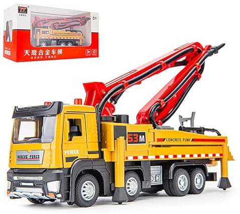 HugMiu 1:32 Pompe À Béton Camion Jouet Voiture moulé sous Pression Meatl Véhicule Modèle Pull Back Son et Lumière Miniature Collection Cadeau pour Garçon Enfant