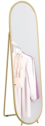 HOMCOM Grand Miroir sur Pied Ovale Cadre Métal avec Support 40x160cm Doré