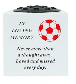 Memorial Black And White Plastic Football Rose Bowl Vase Pot With Black Lid David Fischhoff (Red)