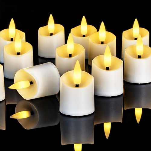 Homemory Lot de 12 bougies votives LED sans flamme avec minuteur - Bougies 3D réalistes sans flamme vacillante - Bougies chauffe-plat durables à piles pour Thanksgiving, Noël, décoration de mariage