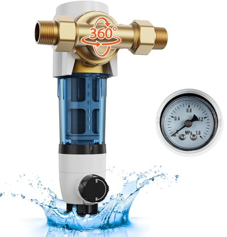 VEVOR Préfiltre à eau rotatif, 4 T/H débit élevé, filtre à sédiments de 40 microns d'eau de puits pour toute la maison, 19 mm G-M + 25,4 mm G-M, pour systèmes de filtration d'eau dans toute la maison