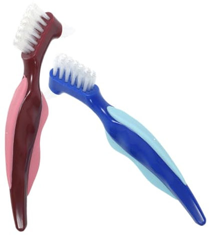 COLLBATH 2pièces Brosse Double Face Pour Dentier Rouge Et Bleu Nettoyage Des Prothèses Brosse Orthodontique Pour Adultes