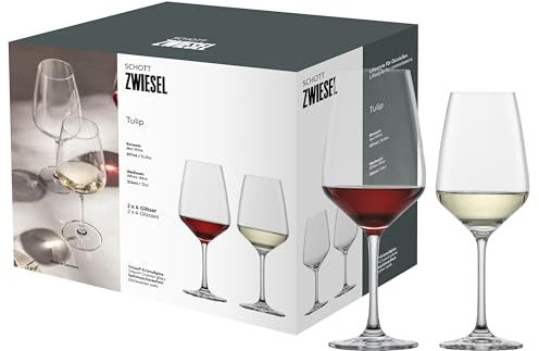 SCHOTT ZWIESEL Set de copas Tulip (set de 8), 4 copas de vino blanco y 4 copas de vino tinto en cada juego, copas de cristal Tritan aptas para lavavajillas, fabricadas en Alemania (art. nº. 124094)