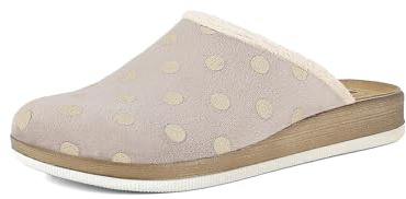 inblu Femme Pantofole Donna A Pois Con Suola Bicolore E Plantare in Vera Pelle Chausson, Taupe, 40 EU