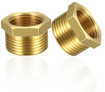YOUZMY 2 Stück Messing Reduzierstück 3/4 auf 1/2 Zoll adapter (AG Ø 25mm x IG Ø 20mm), AG/IG Reduzierung, Außengewinde auf Innengewinde Nippel, Gewindefitting für Wasserleitungen (3/4 auf 1/2)