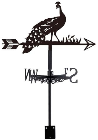 SUPERDANT Grifo de pavo real para techo de animales, veleta de metal, veletas de jardín, indicadores de dirección del viento negro, señales para granja, patio, granja, jardín, terraza, decoración