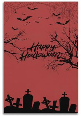 ZXJYMX Poster di Halloween con sagoma di croce e pietra tombale, poster decorativo da parete su tela, stampa moderna per camera da letto, 50 x 75 cm