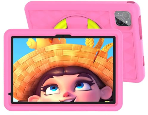 VASOUN 10 Zoll Kinder Tablet mit Gehäuse, Android 14 Tablet, 5G WiFi, 128 GB ROM, Dual Kamera, 8000mAh, Kindersicherung, Kindersoftware Vorinstalliert, Pädagogisch (Rosa)