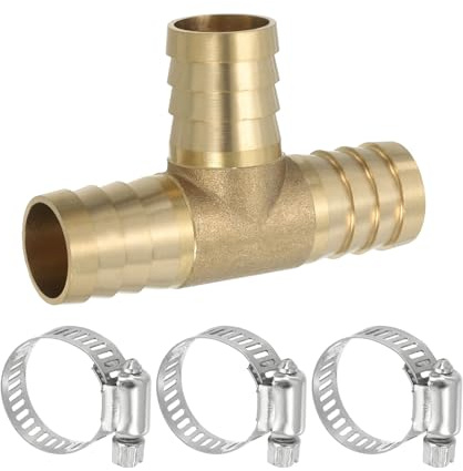 PATIKIL 3 Wege 3/4 Zoll Messing T Stück Wasseranschluss Golden | T-Schlauchverbinder Verbindungsstück T Form, Mit Schlauchschellen, Für Wasser Luft Druckluftschlauch Gas Öl Rohr