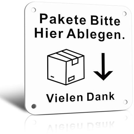 TAKULA 10 * 10CM Paketbox Schild-Pakete Bitte Hier Ablegen,Paketbox Aufkleber mit Pfeil,Reflektierendes Metallschild Aufkleber Symbol