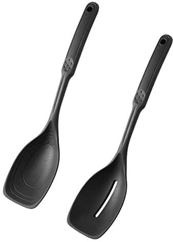 Idhadkc Silicone Cooking Spoon Non-Stick Slotted and Solid Spoon Set with Deep Bolw and Measurement Mark for Mixing, Serving