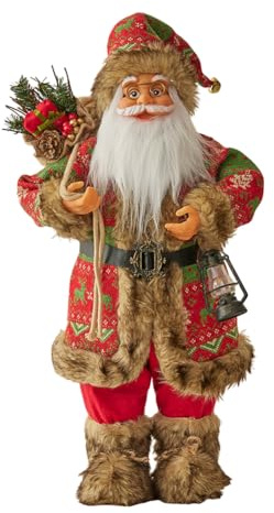 JAWSEU Realistisch Traditionell Weihnachtsmannfigur Luxus Weihnachtsmann Nikolaus Stehend Figur Weihnachtswichtel Weihnachtsdeko Ornament Puppe Santa Claus Figur Winterdeko