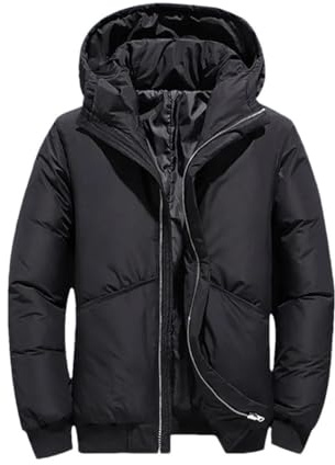 FULBHPRINT Piumino d'anatra bianco invernale da uomo casual cappotto in piuma d'oca cappuccio spesso caldo impermeabile Parka, Nero , M