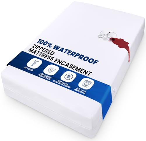 Utopia Bedding Waterproof Mattress Encasement King Size (150 x 200 x 30 cm), Zippered Mattress Protector Cover, Bed Bug & Dust Mite Proof, White