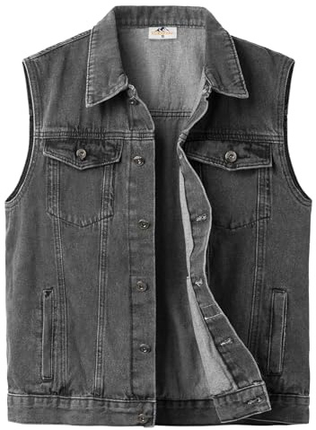 Yukirtiq Gilet en Jean pour Hommes Vintage Blouson sans manche en Jean Veste Denim Cowboy Gilet de Moto avec Poches