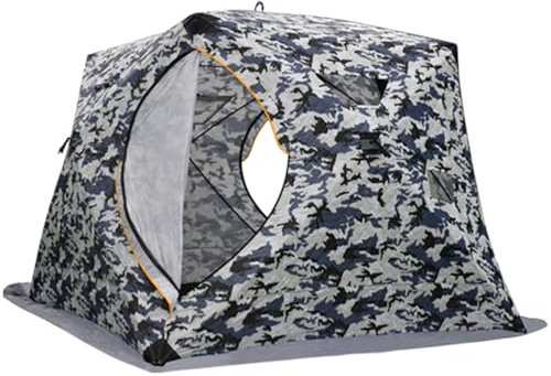 XNYXLPP Isolierter Schutz zum Eisfischen, tragbares Pop-up-Zelt zum Eisfischen, Eishütte, Eisfischhaus im Hub-Stil für 4–5 Personen mit Ankern, Bindeseilen und Tragetasche (Camouflage Color)