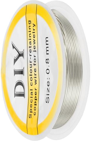 QUARKZMAN Alambre de Cobre de 0.8Mm/20 Gauge para Hacer Joyas, 1 Rollo de Alambre Resistente Al Deslustre para Manualidades de Joyería Diy (Plata) - 2.6M