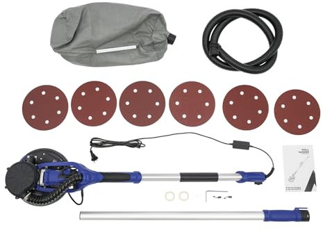 NaMaSyo Wandschleifer Trockenbauschleifer 1250W Wand & Deckenschleifer 6-Gang Getriebe Teleskop Langhalsschleifer langer Staubschlauch inkl. 6 Schleifscheiben