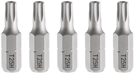 QUARKZMAN 5pz Punte Cacciavite Torx T25H 1/4 Esagonale 25mm/1 Lunghezza Stelle Magnetiche a 6 Punti in Acciaio S2 con Testa Esagonale Bit per Cacciavite con Foro