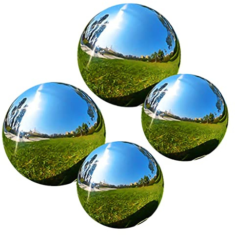 XJKLBYQ Stainless Steel Gazing Balls,4Pcs Reflective Garden Sphere,Silver Mirror Polished Gazing Ball,3.15 inch Shiny Hollow Sphere Sparkling Housewarming Outdoor Ornament