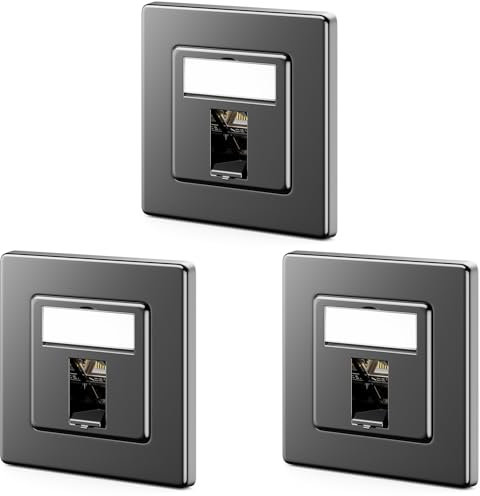 deleyCON 3x Toma de Red CAT7 1 Puerto - 10 Gigabit - Toma Empotrada Ethernet LAN/de Datos Blindada + 3x Conector Keystone CAT 7 RJ45 para Cable de Red DSL/Patch/Instalación - Negro