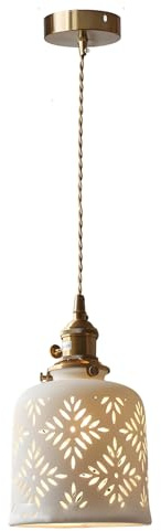 WLBHWL Weiße Keramik Pendelleuchten Küche Insel, 5,3 Vintage Beleuchtung Mini Leuchten Moderne Messing Kronleuchter Hängende Decke Für Esszimmer Wohnzimmer Restaurant Schlafzimmer Foyer Eingang